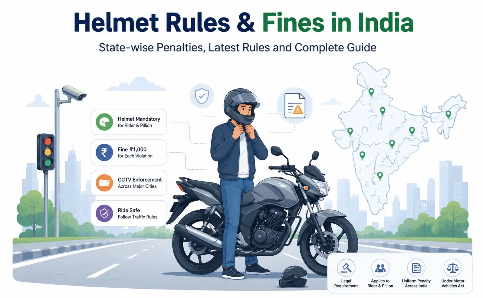 Helmet Fine in India 2026: No Helmet Challan, Rules & State-wise Penalties
