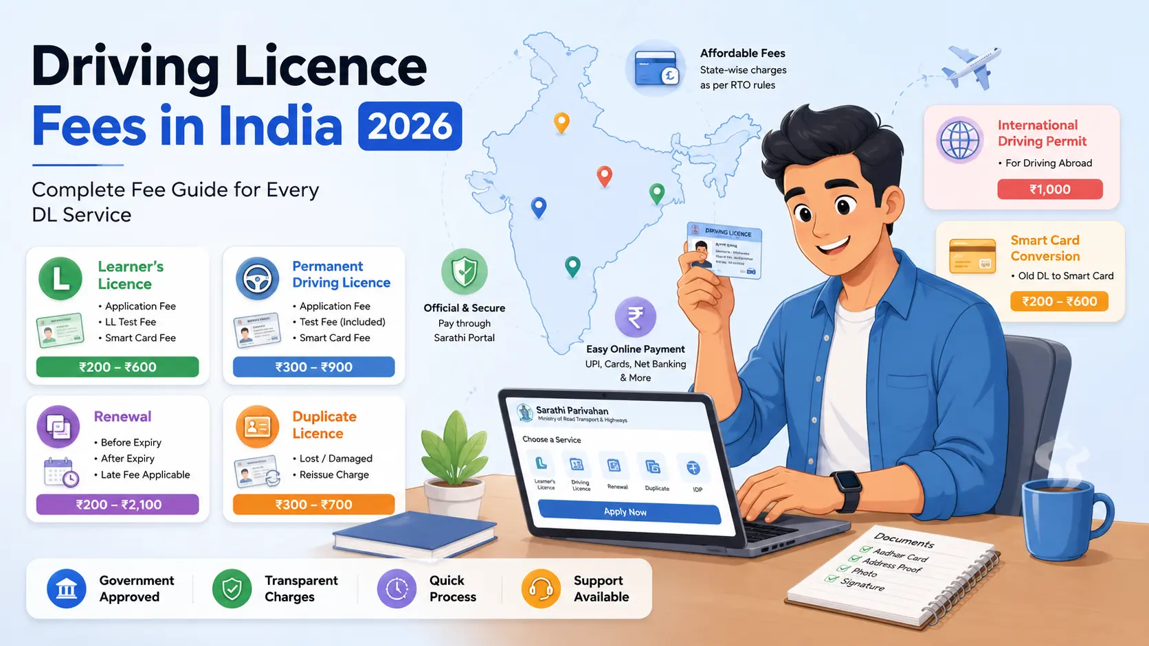 Driving Licence Fees in India 2026: LL, DL Renewal, Duplicate & IDP Charges